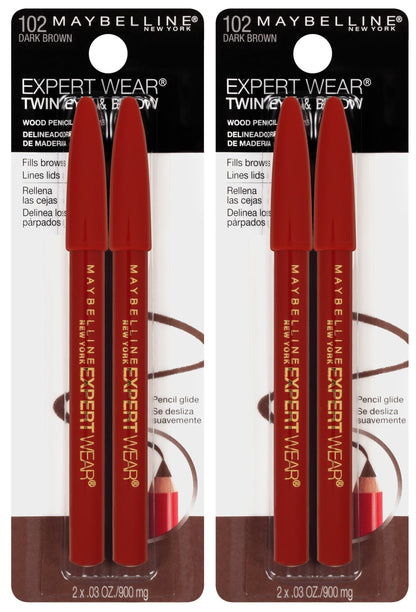 Maybelline New York Expert Wear Twin Brow & Eye Pencils Makeup, Dark Brown, , 2 Count (Pack of 2)