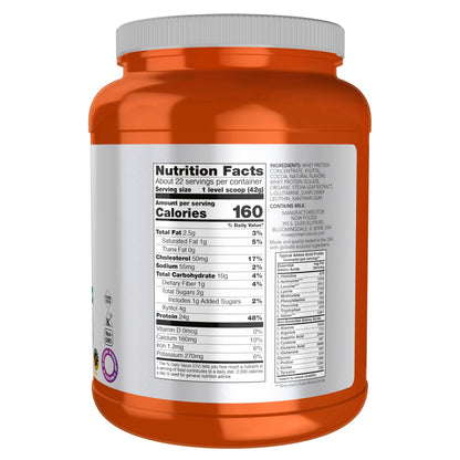 NOW Foods Sports Nutrition, Whey Protein, 24 G With BCAAs, Creamy Chocolate Powder, 2-Pound