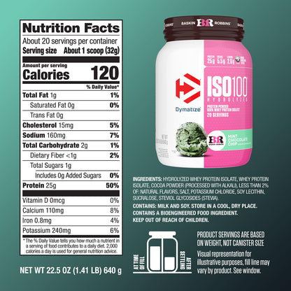 Dymatize ISO100 Protein Powder, 100% Whey Isolate, Mint Chocolate Chip