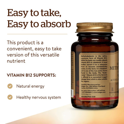 Solgar Methylcobalamin (Vitamin B12) 5000 mcg, 60 Nuggets - Cherry Flavor - Supports Energy Metabolism - Body-Ready, Active Form - Non-GMO, Vegan, Gluten Free - 60 Servings