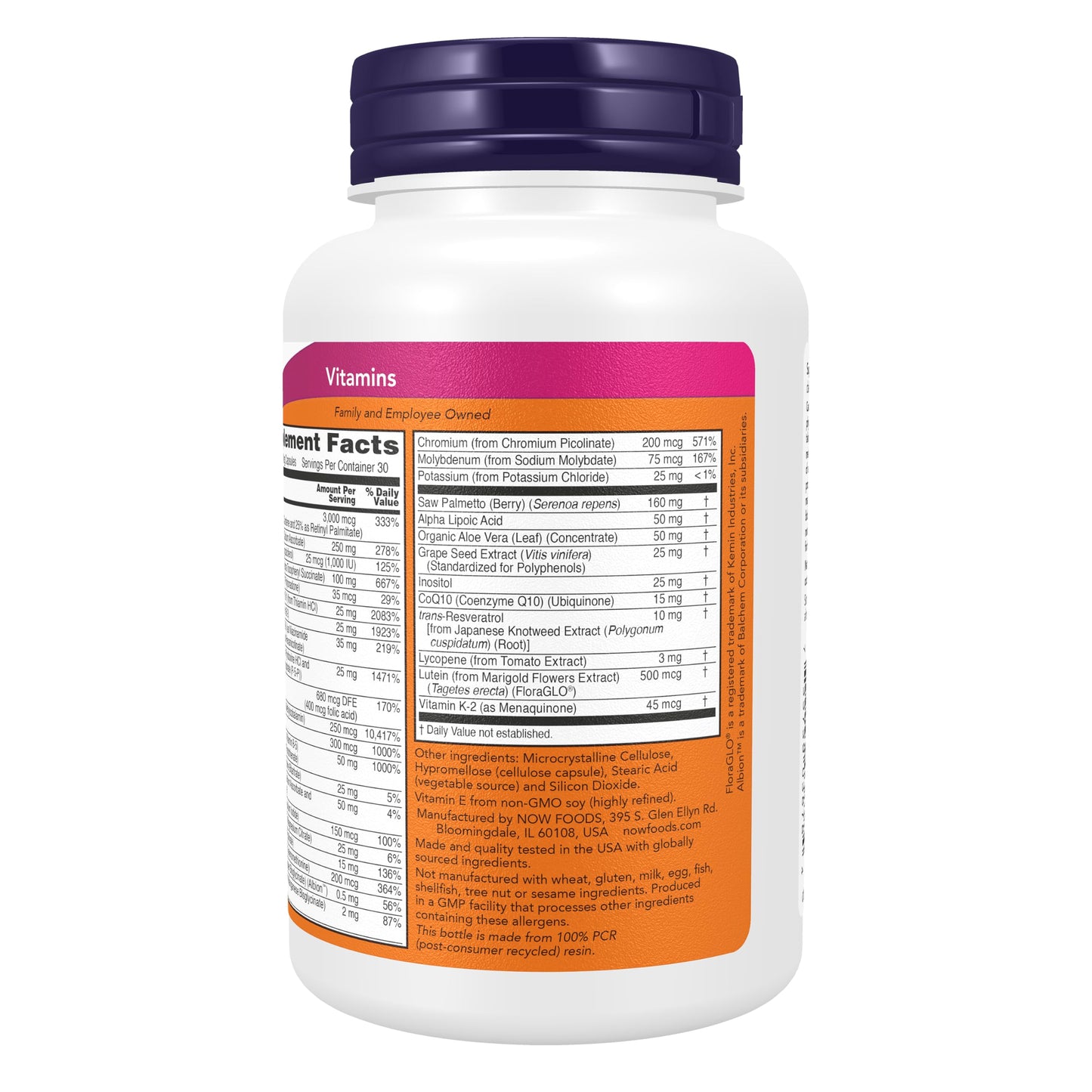 NOW Foods Supplements, ADAM™ Men's Multivitamin with Saw Palmetto, Lycopene, Alpha Lipoic Acid and CoQ10, Plus Natural Resveratrol & Grape Seed Extract, 90 Veg Capsules