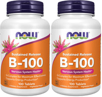 NOW Supplements, Vitamin B-100, Sustained Release, Energy Production*, Nervous System Health*, 100 Tablets (Pack of 2)