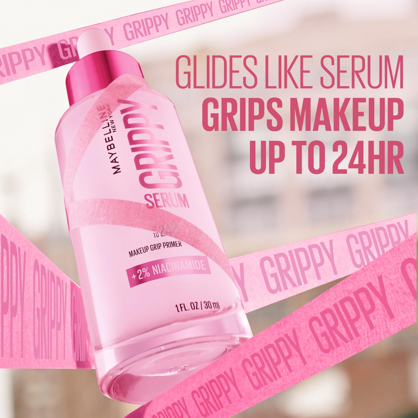 Maybelline Grippy Serum Primer, Hydrating Makeup Primer with 2% Niacinamide For Up To 24HR Make Up Wear, Clear, 1 Count
