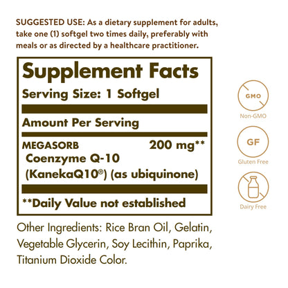 Solgar Megasorb CoQ-10 200 mg, 60 Softgels, Supports Heart & Brain Function