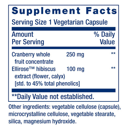Life Extension Optimized Cran-Max®, Cranberry Whole Fruit Concentrate with Hibiscus Extract, Best in Class Support for Female Urinary Tract Health, Gluten-Free, Vegetarian, Non-GMO, 60 Capsules
