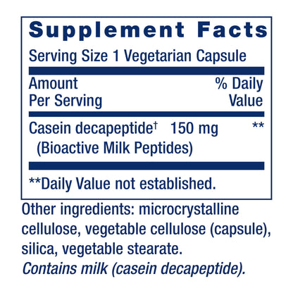 Life Extension Bioactive Milk Peptides, Healthy Mood Support, Sleep Supplement, Relaxation, Milk peptides, Casein decapeptide, Hormone-Free, Gluten-Free, Non-GMO, Vegetarian, 30 Capsules