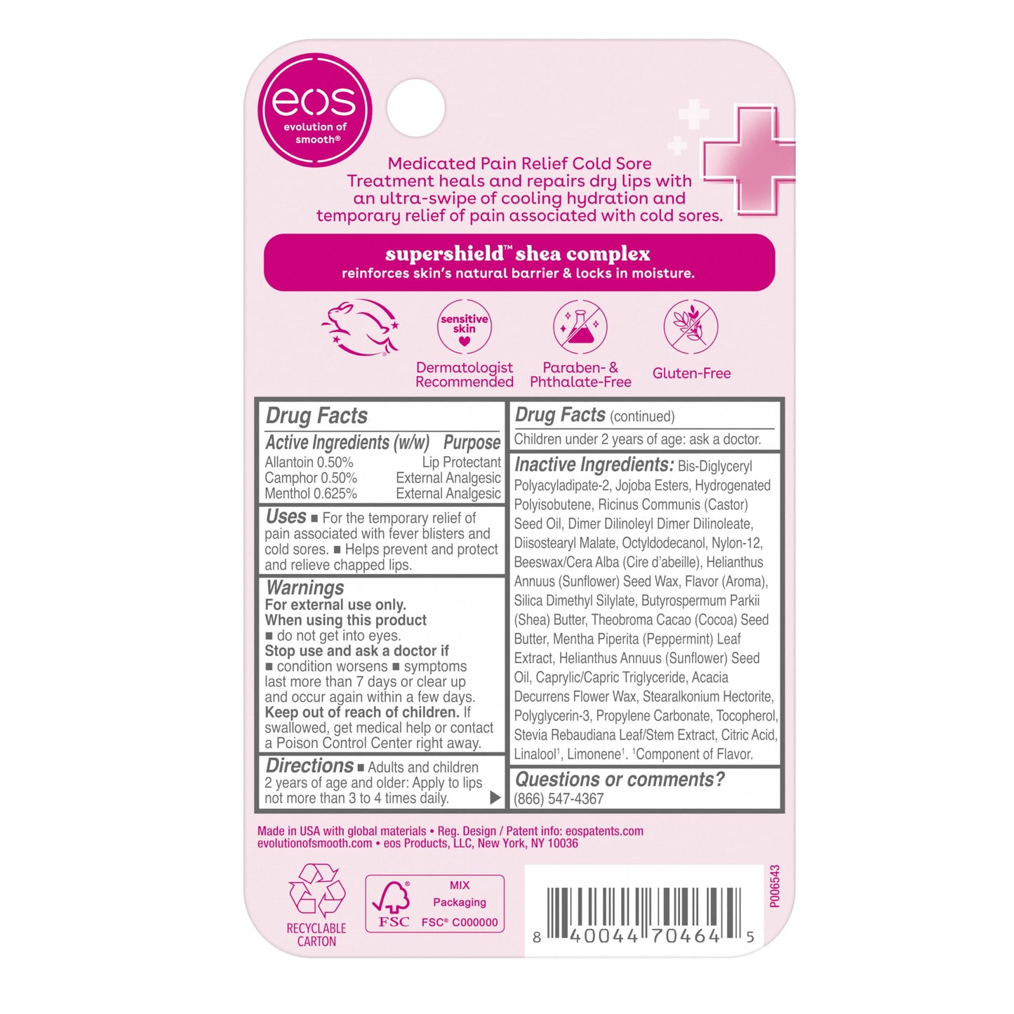 eos Medicated Lip Balm - Lip Care to Repair and Protect Chapped and Dry Lips, Instant Cooling and Pain Relief with Natural Ingredients, 0.35 fl oz.