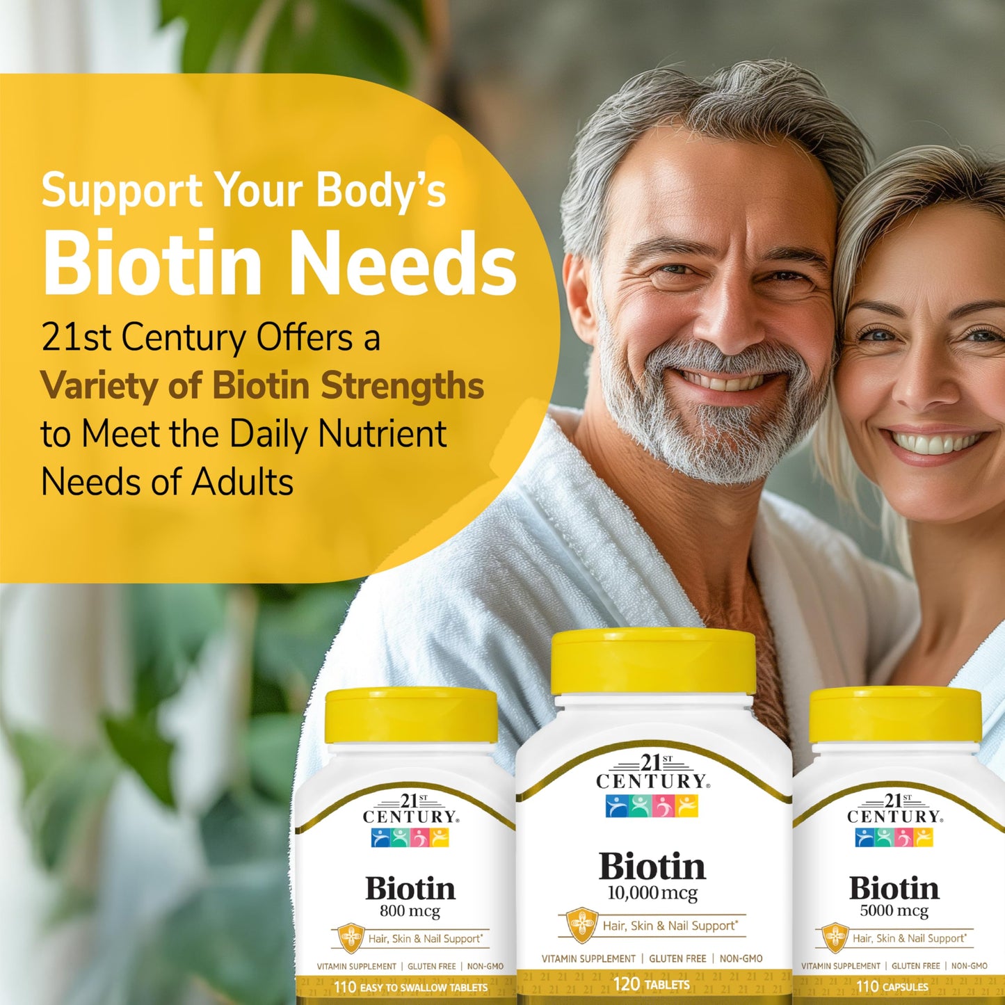 21st Century Biotin 10,000mcg Tablets, Hair, Skin & Nails, 120 Count