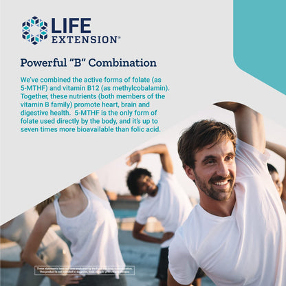 Life Extension BioActive Folate & Vitamin B12, 150 Vegetarian Capsules - Non GMO, Gluten Free Supplement