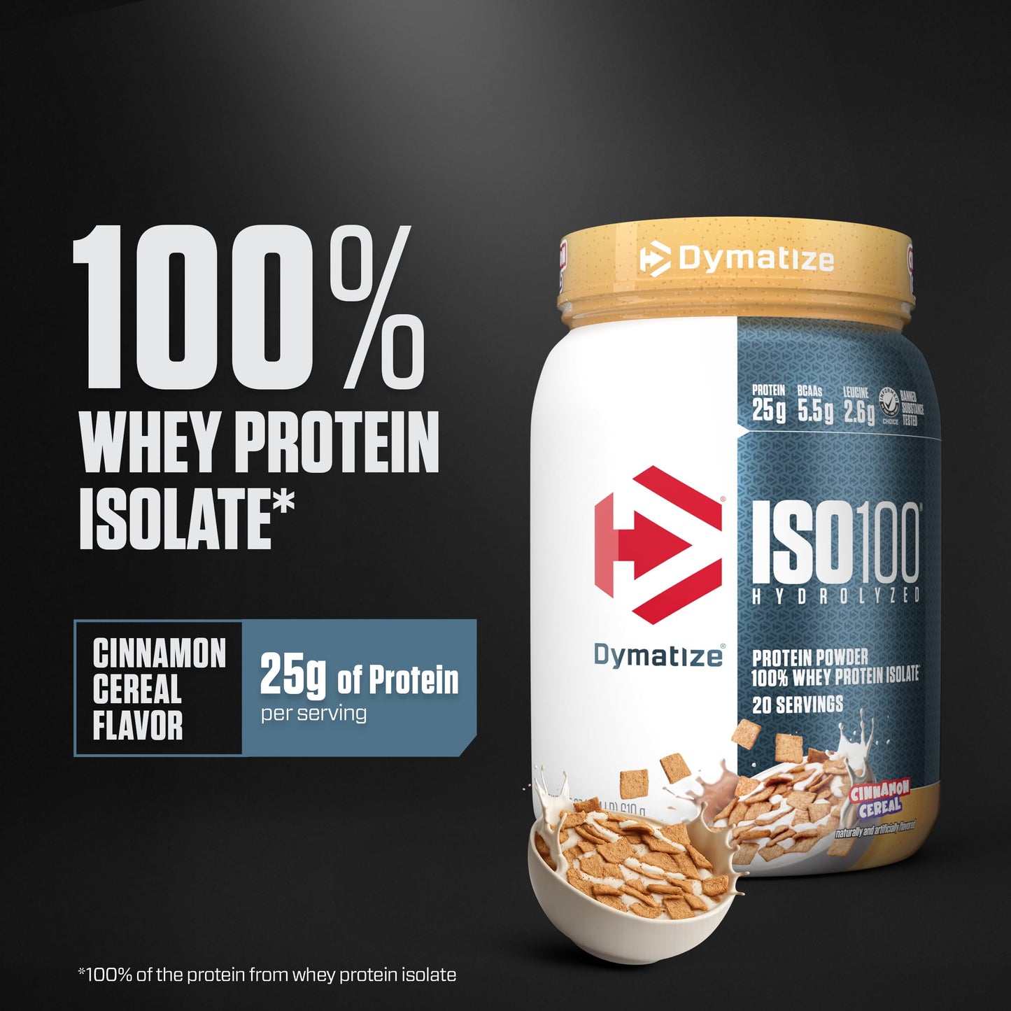 Dymatize ISO100 Protein Powder, 100% Whey Isolate, Cinnamon Cereal