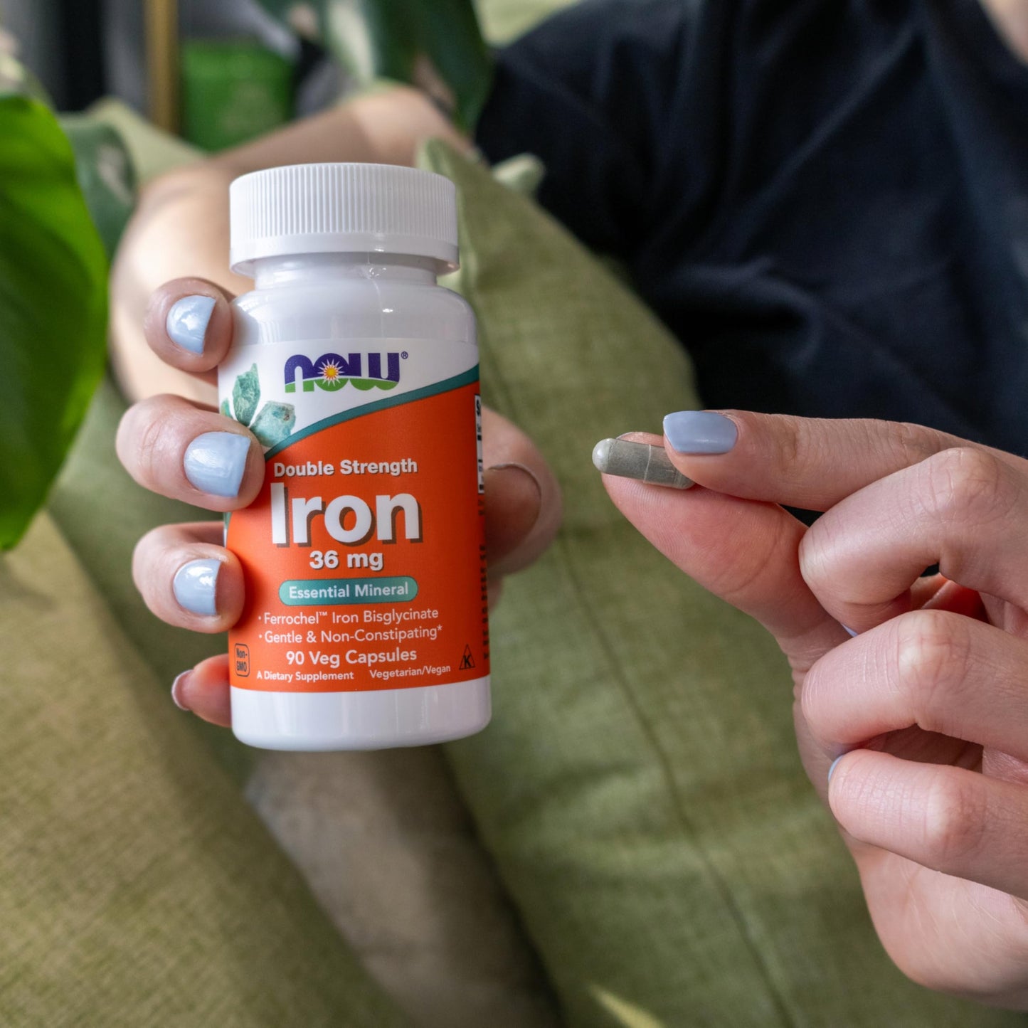 NOW Supplements, Iron 36 mg, Double Strength, Non-Constipating*, Essential Mineral, 90 Veg Capsules