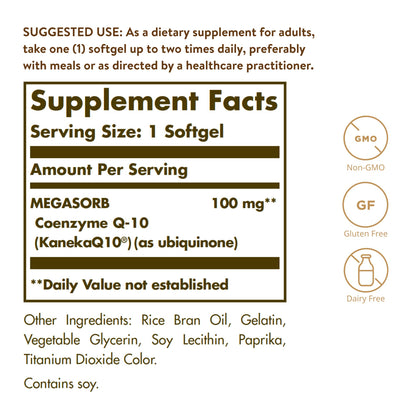 Solgar Megasorb CoQ-10 100 mg, 90 Softgels - Supports Healthy Aging