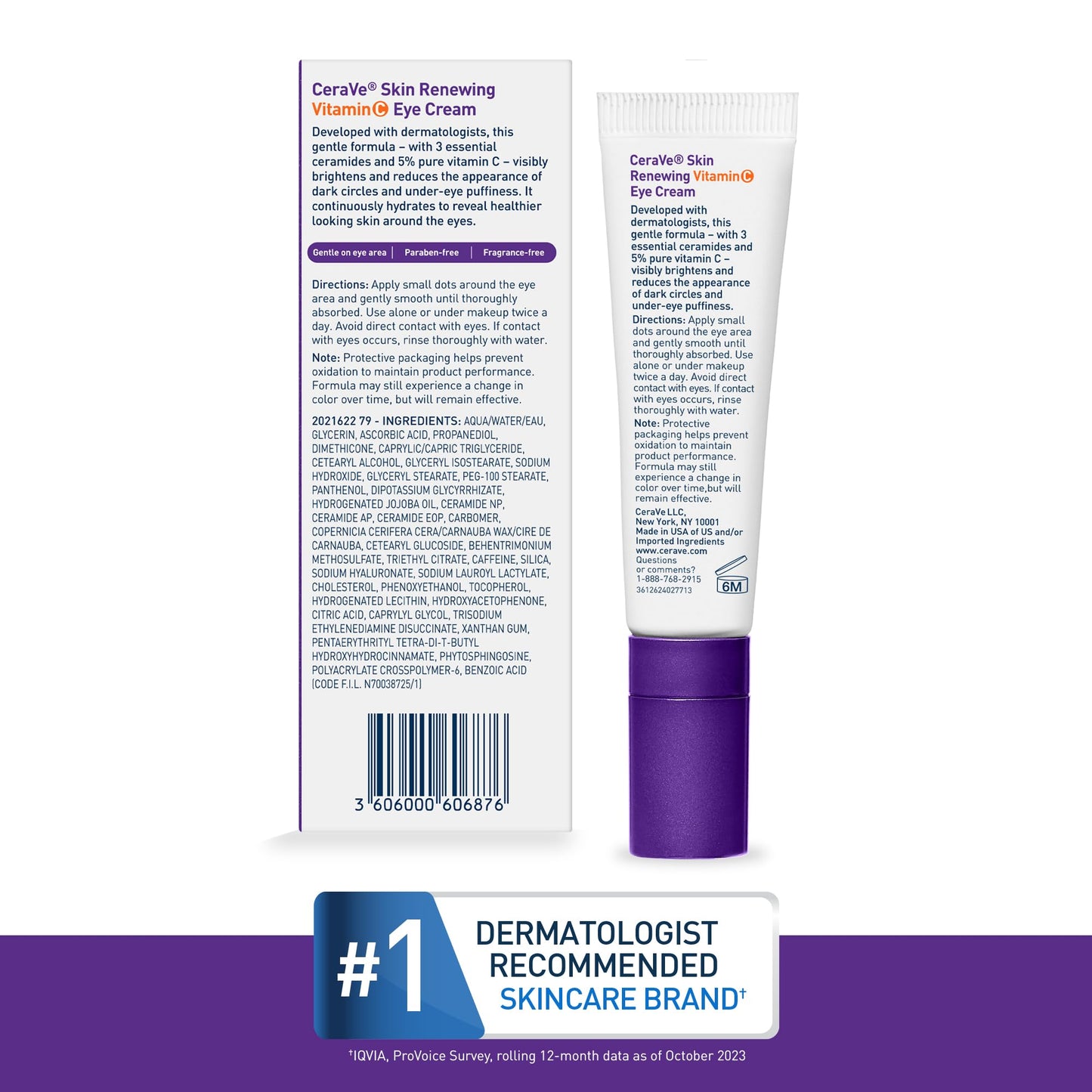 CeraVe Vitamin C Eye Cream, Hyaluronic Acid Under Eye Brightener, 0.5oz