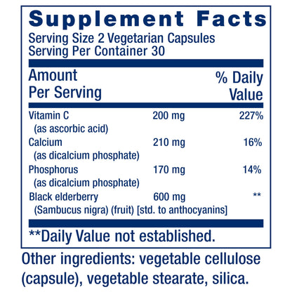 Life Extension Black Elderberry + Vitamin C, 60 Capsules