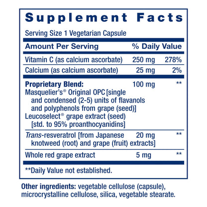 Life Extension Grapeseed Extract, Vitamin C, Calcium, resveratrol, polyphenols, Cardiovascular Health, antioxidant Protection, Gluten-Free, Non-GMO, Vegetarian, 60 Capsules
