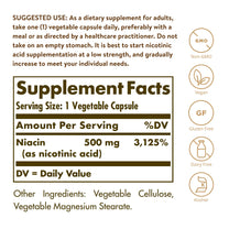 Solgar Niacin (Vitamin B3) 500 mg, 250 Vegetable Capsules - Energy Metabolism - Non-GMO, Vegan, Gluten Free, Dairy Free, Kosher - 250 Servings
