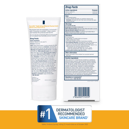 CeraVe Hydrating Mineral Sunscreen SPF 50 Face Sunscreen, Travel Size 2.5oz