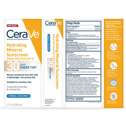 CeraVe Tinted Sunscreen for Face, Mineral SPF 30 Moisturizer, Light, 1.7oz