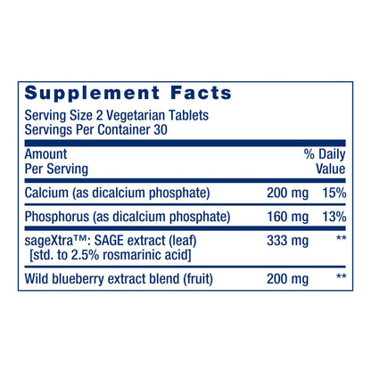 Life Extension Cognitex® Elite Pregnenolone, sage, Blueberry, ashwagandha, phosphatidylserine, Advanced Formula, Attention, Focus, Memory, Gluten-Free, Non-GMO, Vegetarian, 60 Tablets