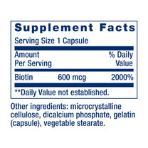 Life Extension Biotin 600 mcg Vitamin B7 Support Supplement for Beautiful Hair, Nails & Beyond – Gluten-Free, Non-GMO - 100 Capsules