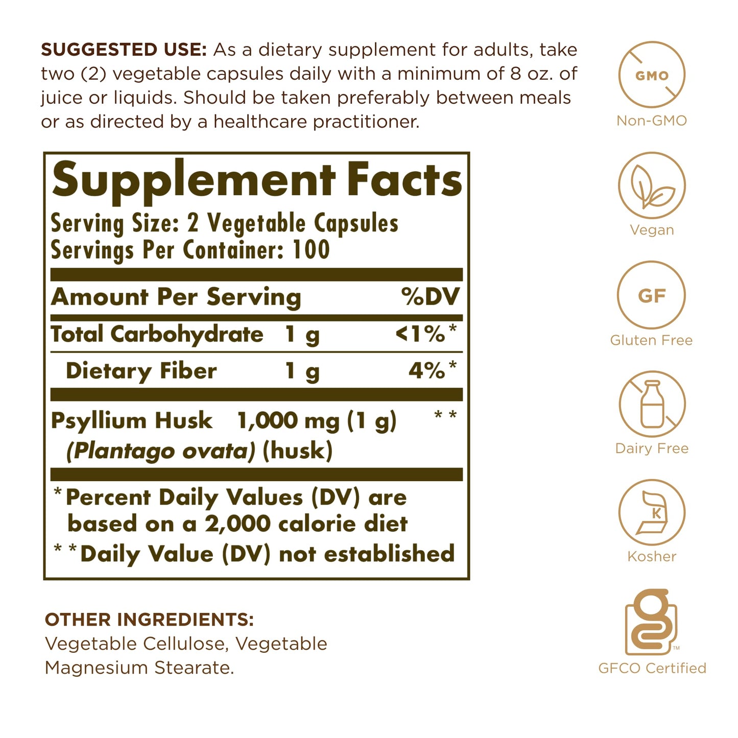 Psyllium Husks Fiber Solgar 200 VCaps