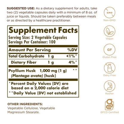 Psyllium Husks Fiber Solgar 200 VCaps