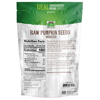 NOW Foods, Pumpkin Seeds, Raw and Unsalted, Essential Fatty Acids, Rich in Iron, Excellent Source of Protein, Certified Non-GMO, 1-Pound (Packaging May Vary)