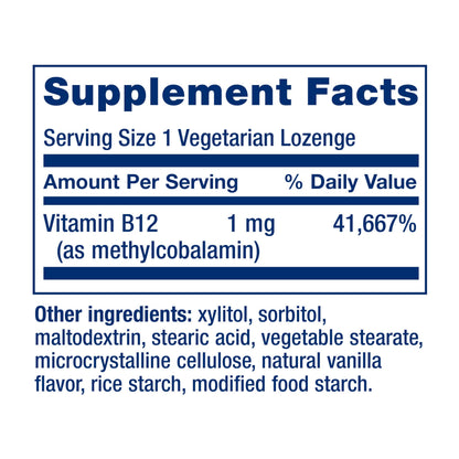 Life Extension Vitamin B12 Methylcobalamin, Nerve Health Supplement, Cognitive Support, Energy Vitamin, methylcobalamin B12, 1 mg, Quick-Dissolving, Vegetarian, 60 lozenges
