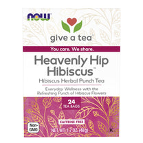 NOW Give a Tea®, Heavenly Hip Hibiscus™, Herbal Punch Tea, Everyday Wellness with the Refreshing Punch of Hibiscus Flowers, Caffeine Free, 24 Tea Bags