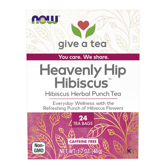 NOW Give a Tea®, Heavenly Hip Hibiscus™, Herbal Punch Tea, Everyday Wellness with the Refreshing Punch of Hibiscus Flowers, Caffeine Free, 24 Tea Bags