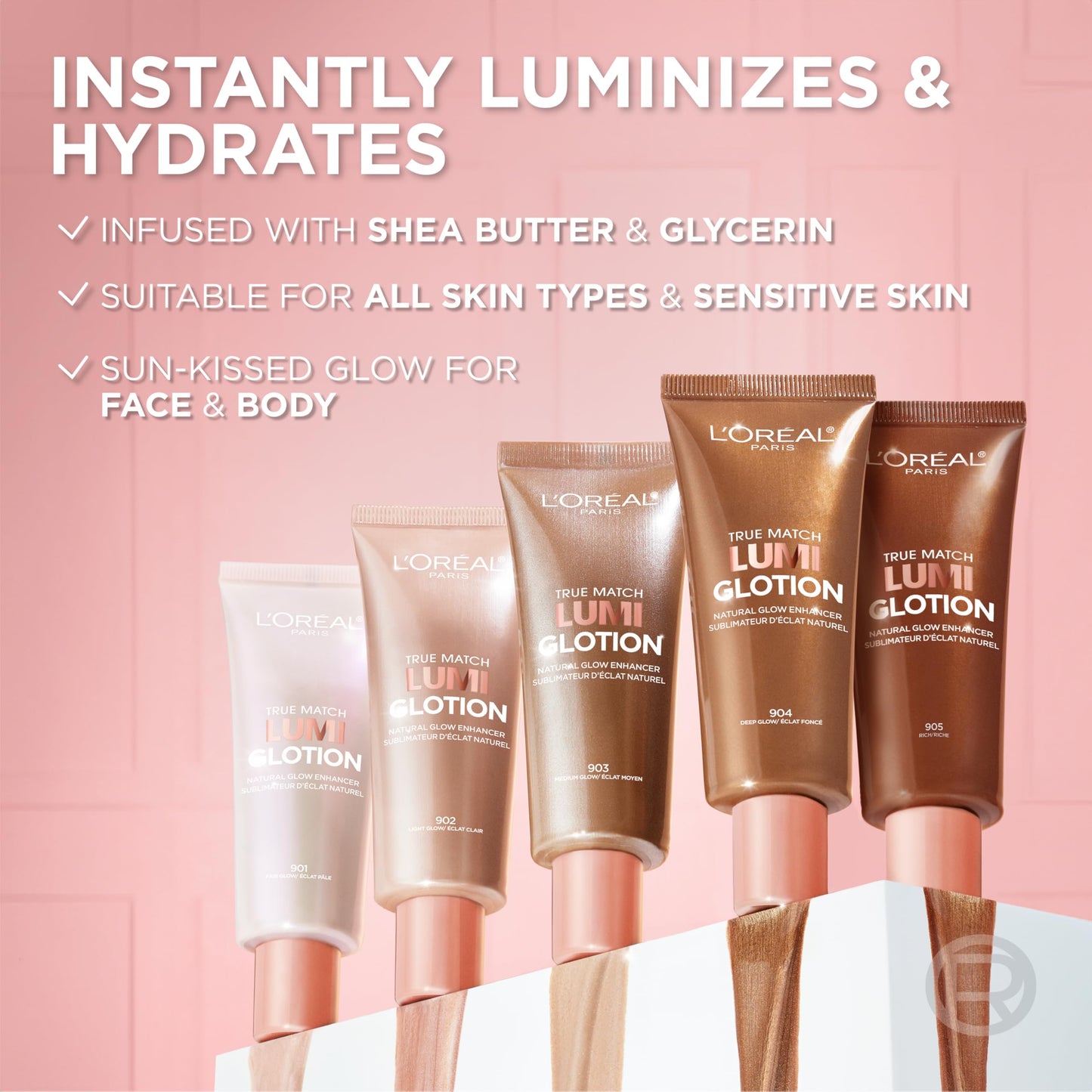 L'Oreal Paris Makeup True Match Lumi Glotion, Natural Glow Enhancer, Illuminator Highlighter, Bronzing Drops For a Sun-Kissed Glow For Face and Body, 904 Deep, 1.35 fl oz