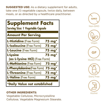 Solgar Essential Amino Complex, 90 Vegetable Capsules (Pack of 2) - Free Form Essential Amino Acids - Non-GMO, Vegan, Gluten Free, Dairy Free, Kosher - 180 Total Servings