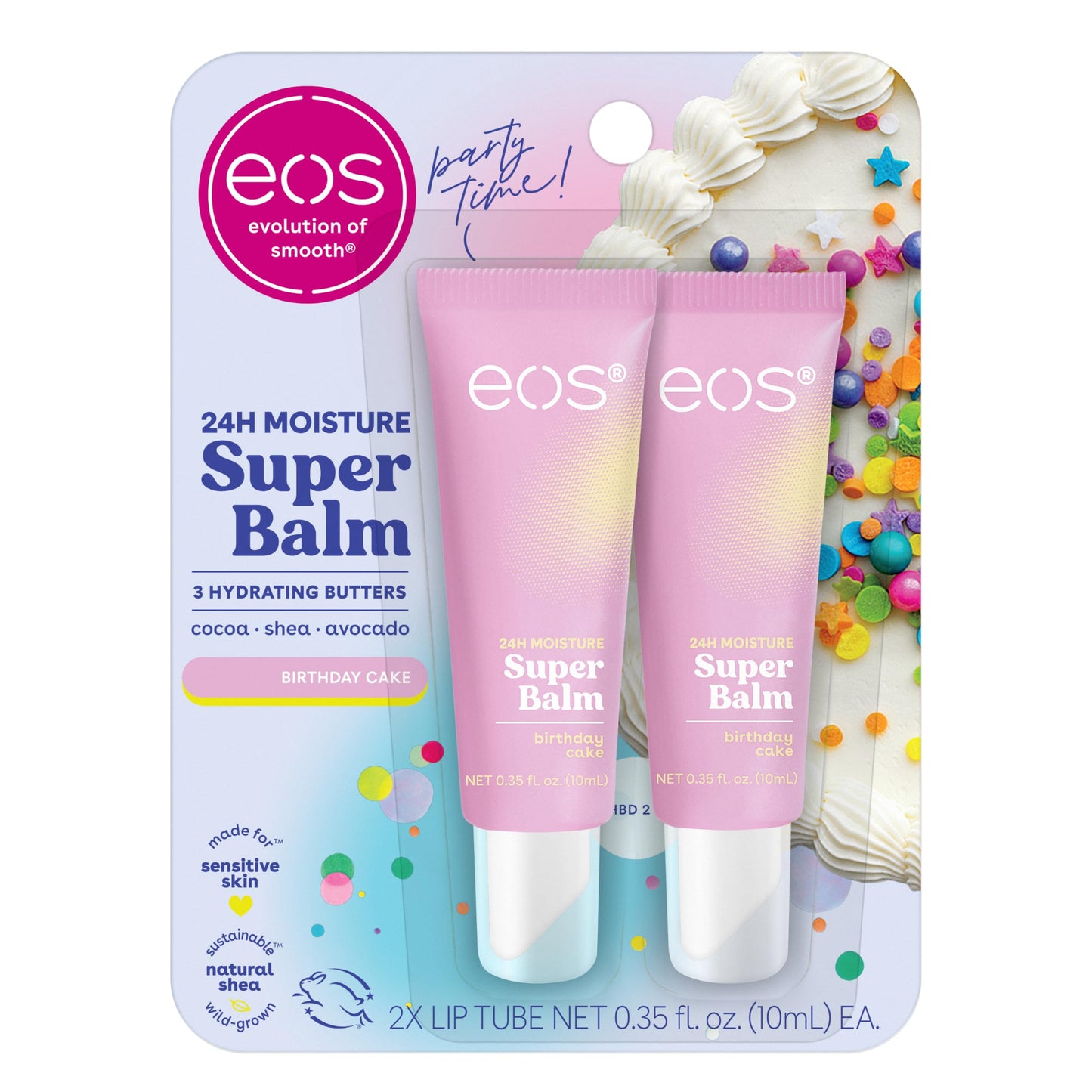 eos 24H Moisture Super Balm- Birthday Cake, Lip Balm, 0.35 fl oz, 2-Pack