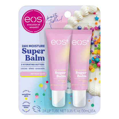 eos 24H Moisture Super Balm- Birthday Cake, Lip Balm, 0.35 fl oz, 2-Pack