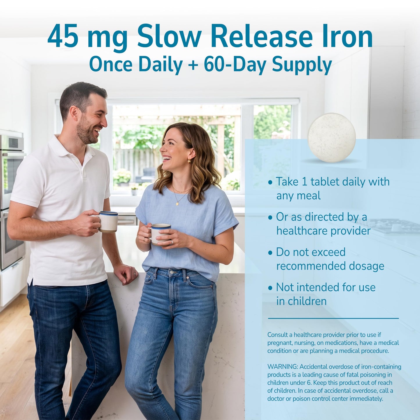 21st Century Slow Release Iron 45mg Tablets, Gentle on Stomach, 60 Count