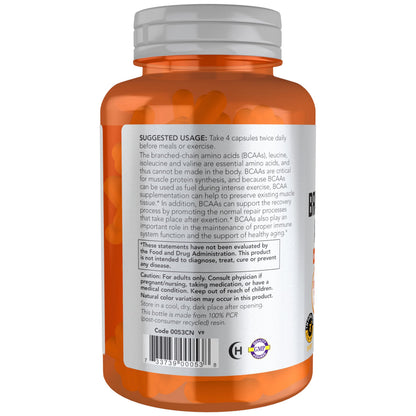 NOW Foods Sports Nutrition, Branched Chain Amino Acids, With Leucine, Isoleucine and Valine, 120 Veg Capsules