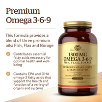 Solgar 1300 mg Omega 3-6-9, 120 Softgels - Fish Oil Supplement - Support for Joint & Skin Health - Includes Flaxseed & Borage - Contains EPA & DHA Omega 3 Fatty Acids - 40 Servings