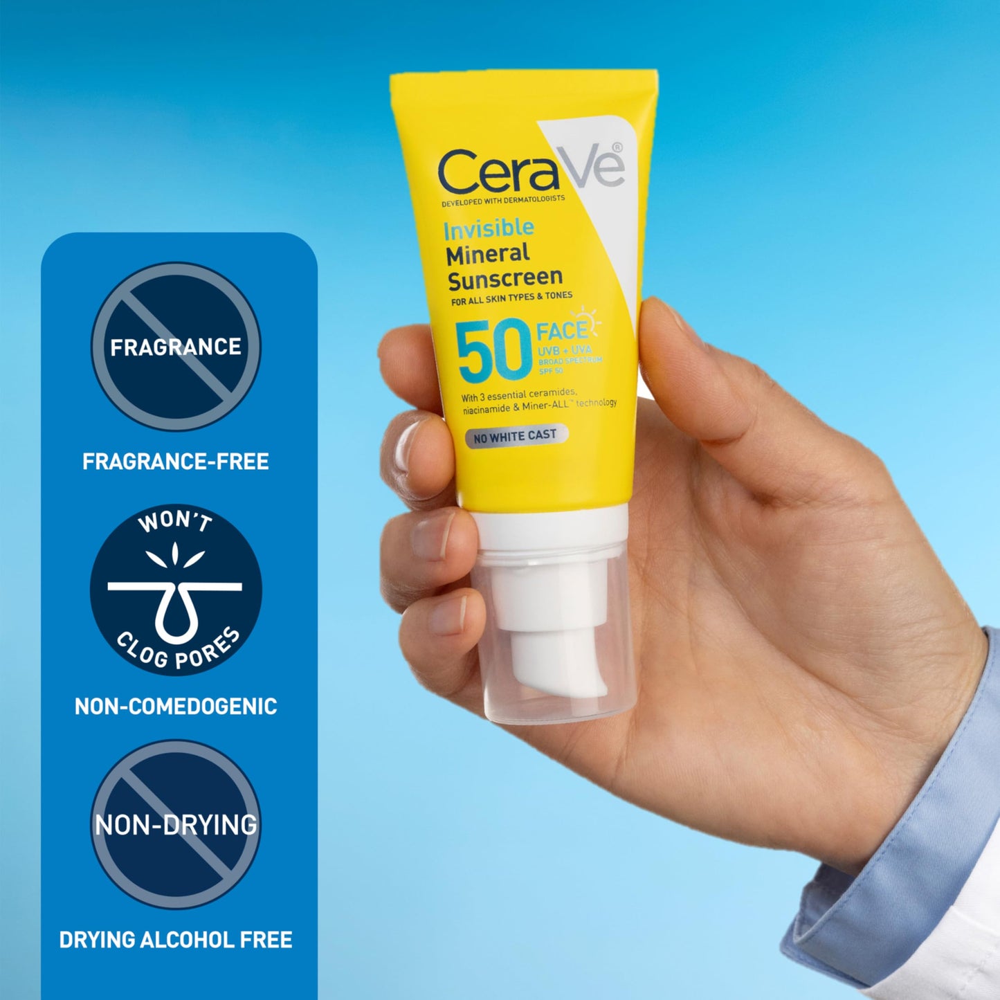 CeraVe Invisible Mineral Sunscreen SPF 50 Face Sunscreen, 1.7oz