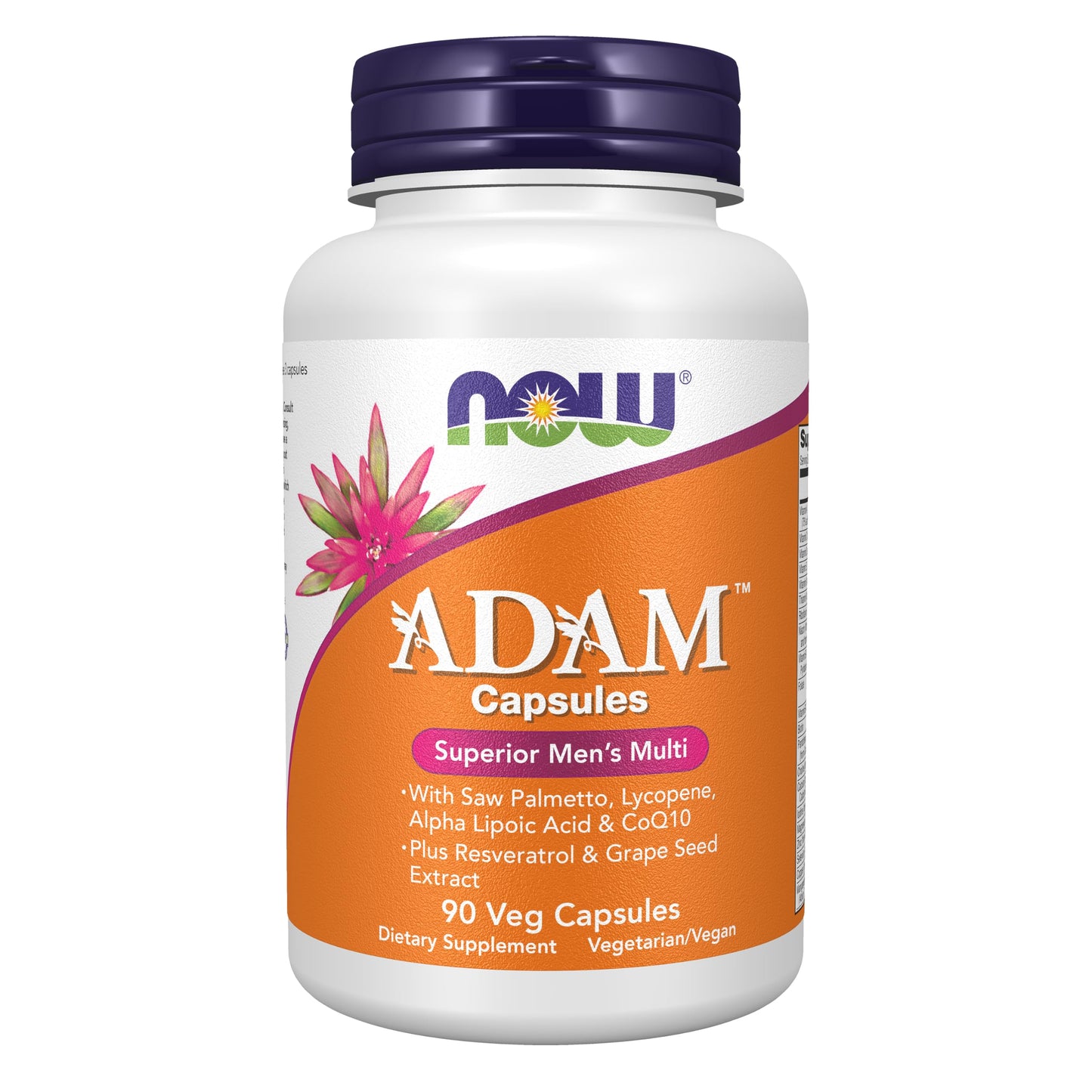 NOW Foods Supplements, ADAM™ Men's Multivitamin with Saw Palmetto, Lycopene, Alpha Lipoic Acid and CoQ10, Plus Natural Resveratrol & Grape Seed Extract, 90 Veg Capsules