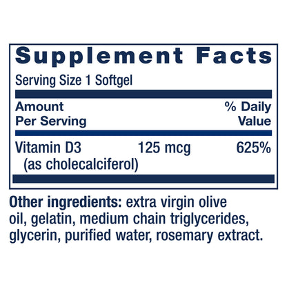 Life Extension Vitamin D3 125 Mcg (5000 Iu) – Promotes Bone Health, Brain Health and Immune Function – Non-GMO – Gluten-Free – Two Pack – 2 x 60 Softgels