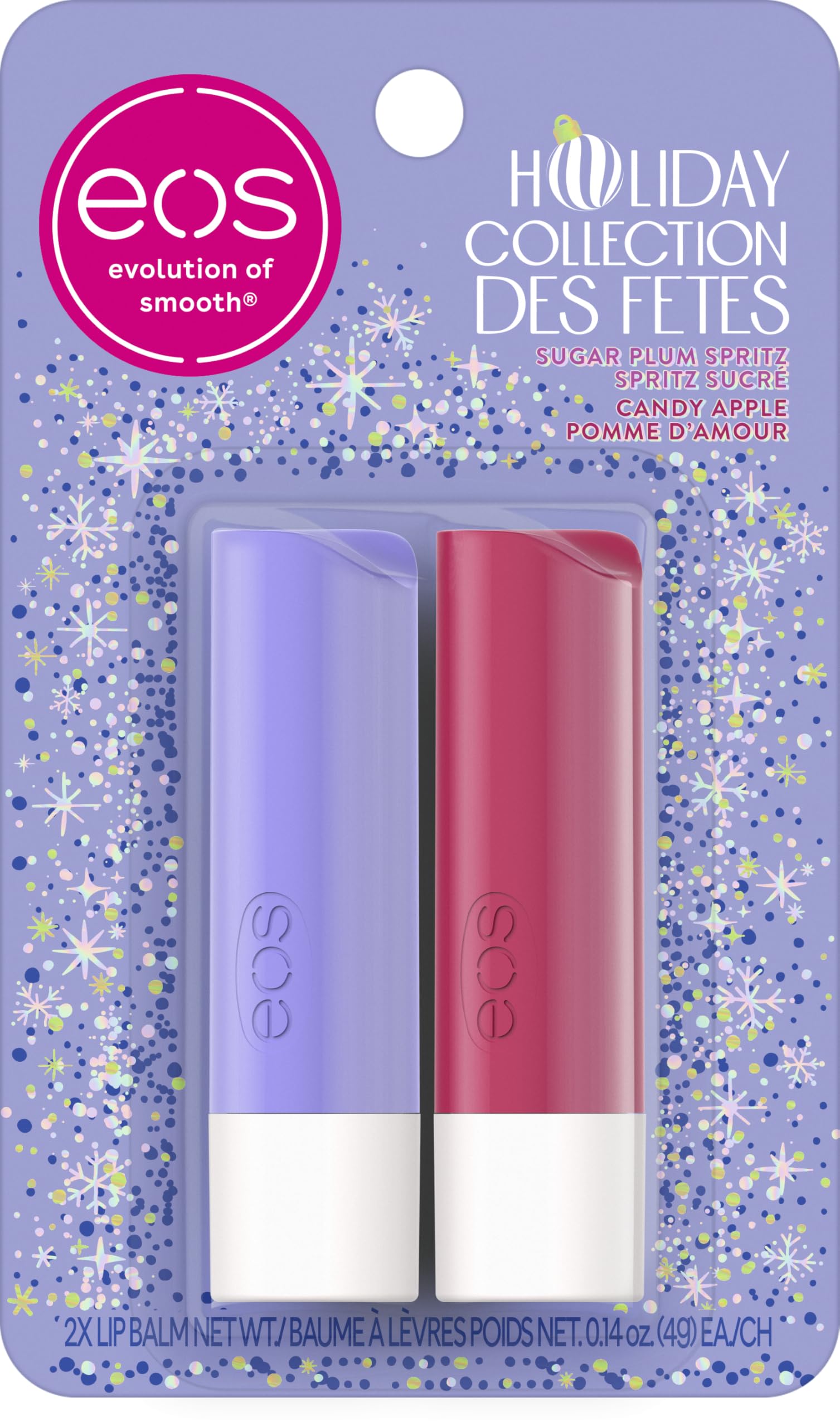 eos Holiday Lip Balm Sticks, Sugar Plum Spritz & Candy Apple, Limited Edition Lip Care, Stocking Stuffers, Natural Shea Butter, 0.14 oz, 2-pack