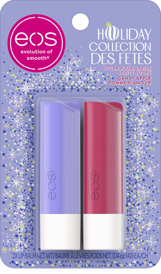 eos Holiday Lip Balm Sticks, Sugar Plum Spritz & Candy Apple, Limited Edition Lip Care, Stocking Stuffers, Natural Shea Butter, 0.14 oz, 2-pack