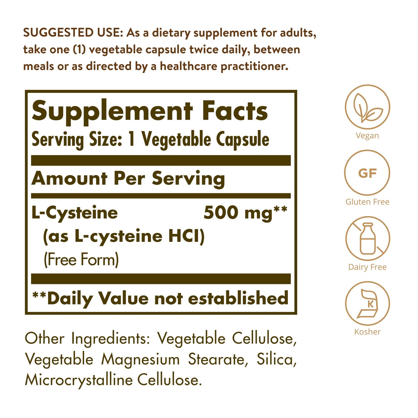 Solgar L-Cysteine 500 mg, 90 Vegetable Capsules - Free Form Amino Acid