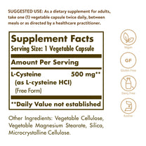 Solgar L-Cysteine 500 mg, 90 Vegetable Capsules - Free Form Amino Acid