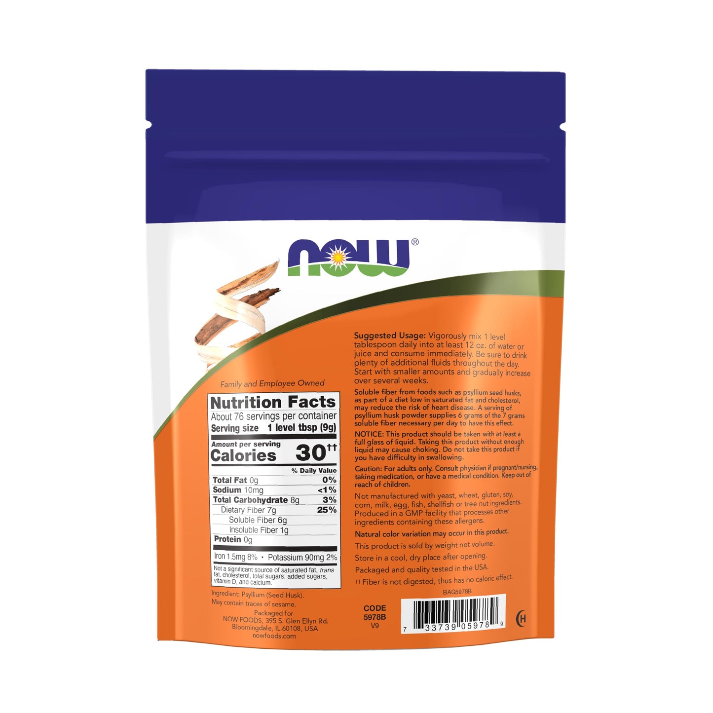 NOW Foods Supplements, Psyllium Husk Powder, Non-GMO Project Verified, Soluble Fiber, 24-Ounce