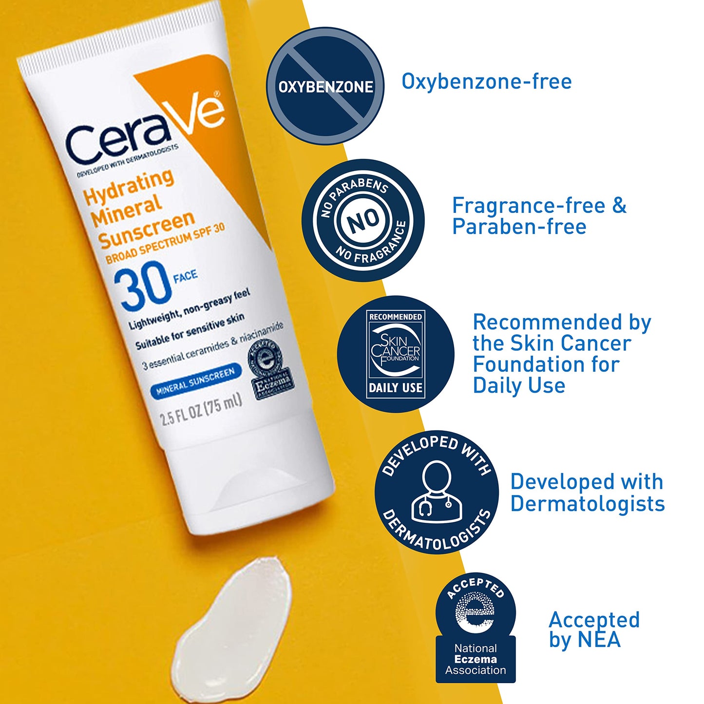 CeraVe Hydrating Mineral Sunscreen SPF 30 with Hyaluronic Acid, 2.5oz