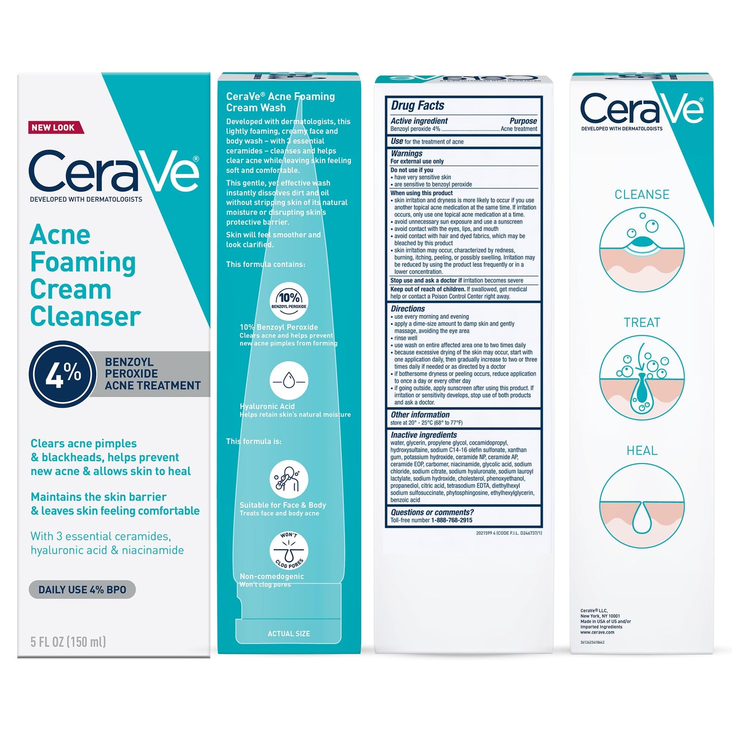 CeraVe Foaming Acne Cream Cleanser, Face Wash with 4% Benzoyl Peroxide, 5oz