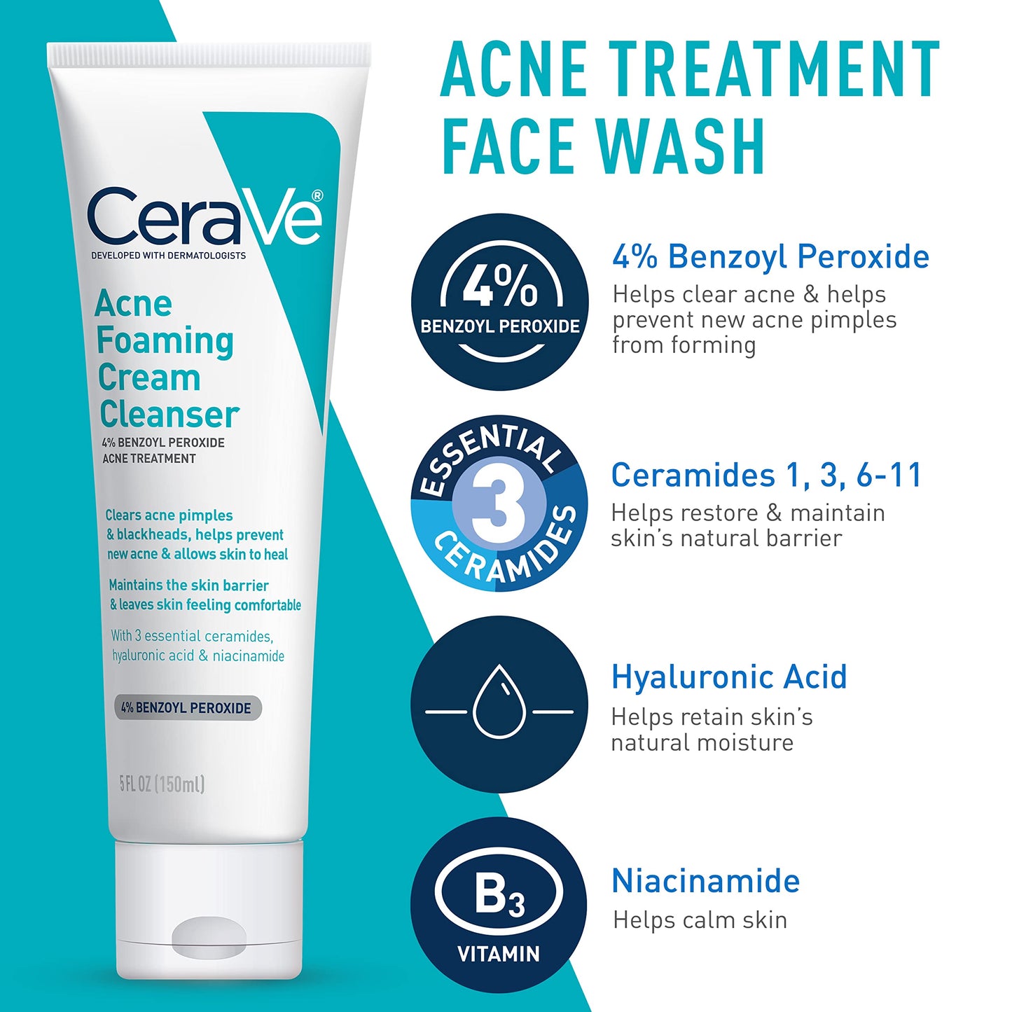 CeraVe Acne Skin Care Set, Foaming Cleanser + Retinol Serum + AM&PM Lotion