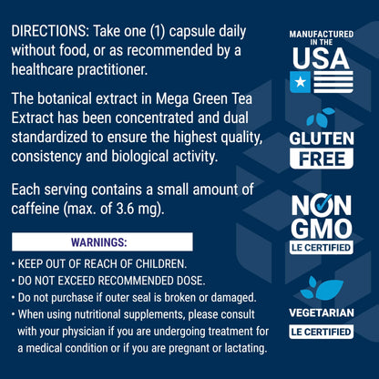 Life Extension Decaffeinated Mega Green Tea Extract – Polyphenol-Rich, Cell Health, Heart Health, Brain Health, Antioxidant Protection – Non-GMO, Gluten-Free, Vegetarian – 100 Capsules