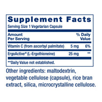 Life Extension Mega L-Ergothioneine, Healthy Aging Amino Acid, antioxidant, Powerful 25 mg dose, L-ergothioneine, Gluten-Free, Non-GMO, Vegetarian, 30 Capsules